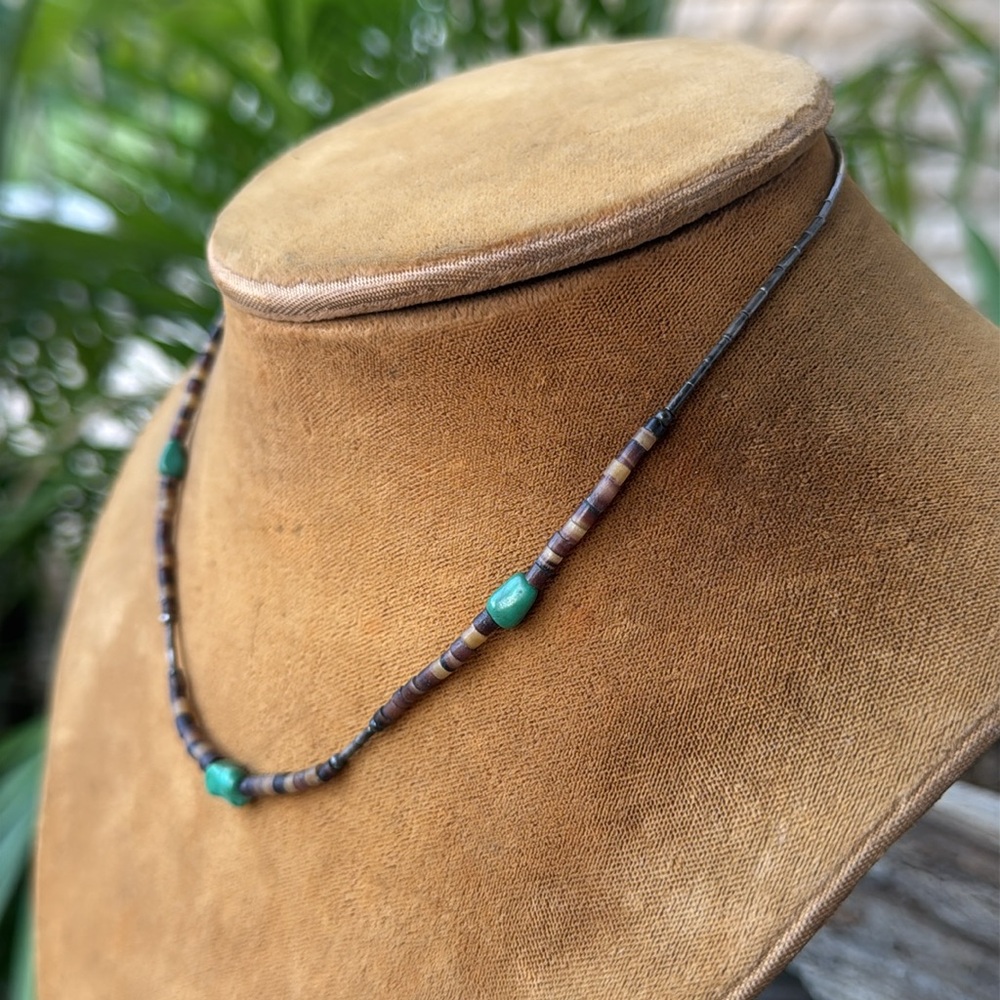 Southwest Sterling Necklace with Turquoise and Heishi Beads - Picture 2 of 4